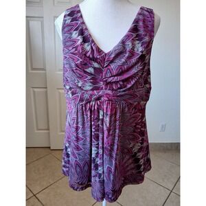 Womens Blouse Sleeveless Babydoll Purple Floral Print Size Medium Lined Y2K 90's